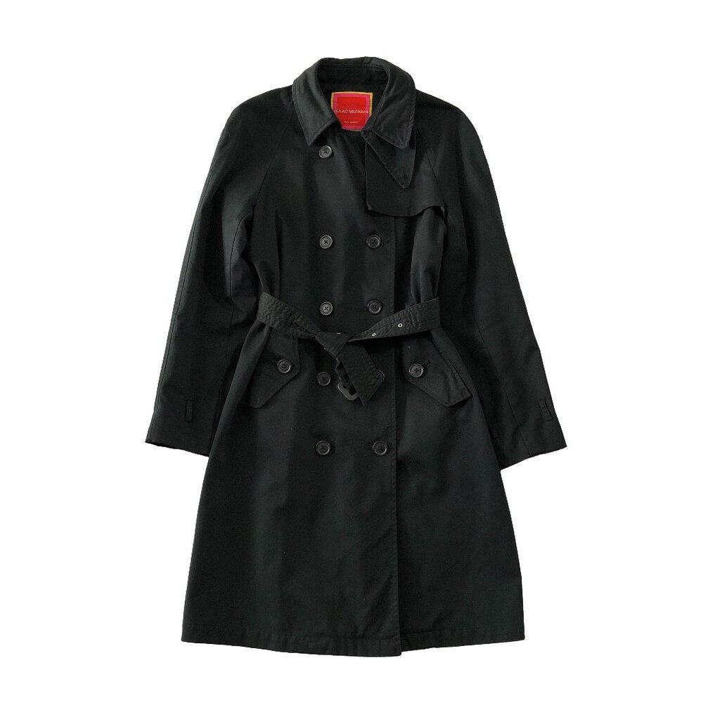 Isaac Mizrahi Target Trench Coat Womans Size S Black Double Breasted Rain Coat